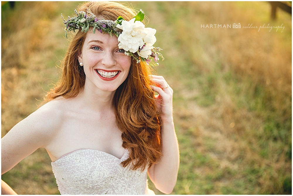 Bride wearing flower crown Raleigh
