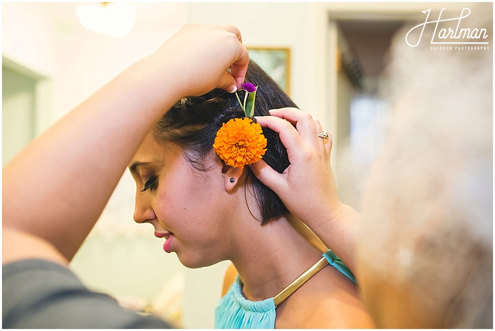 Bridesmaid flowers in hair Zinnia