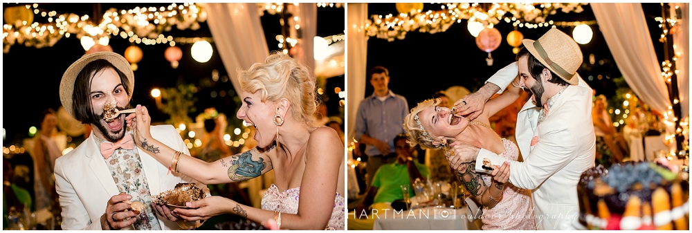 Bride and Groom Smashing Wedding Cake