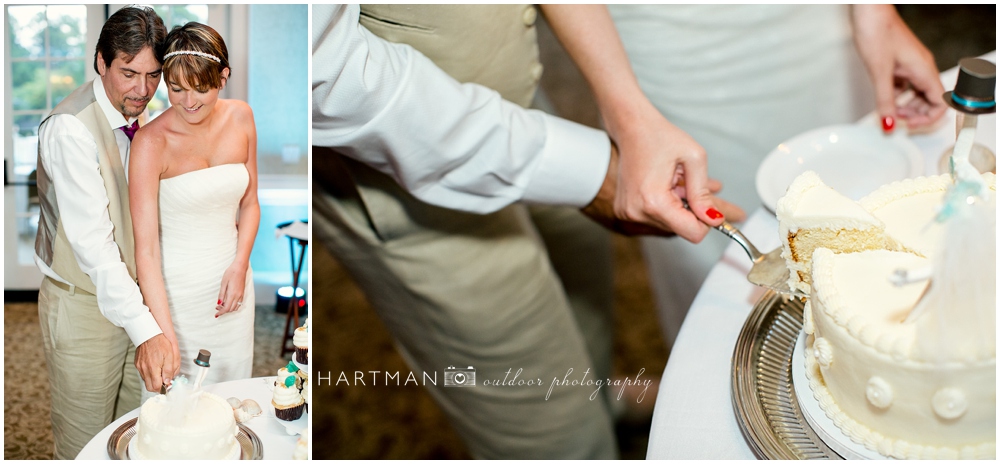 Julie and Ken cut wedding Cake