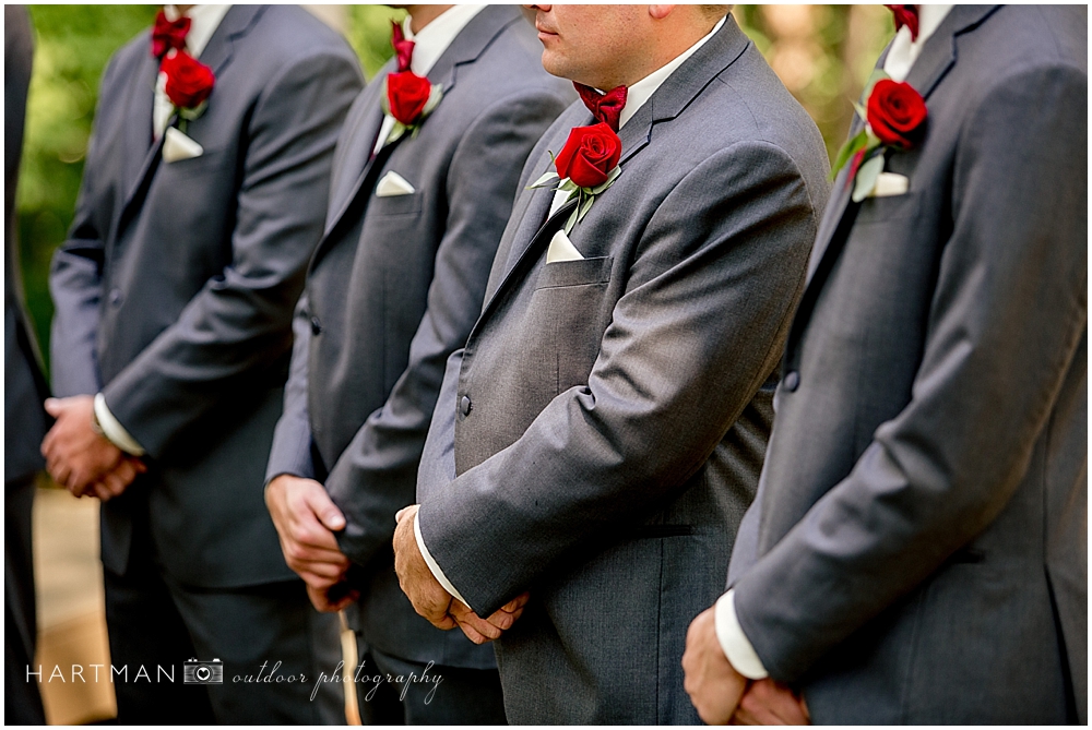 Groomsmen grey suit with red rose