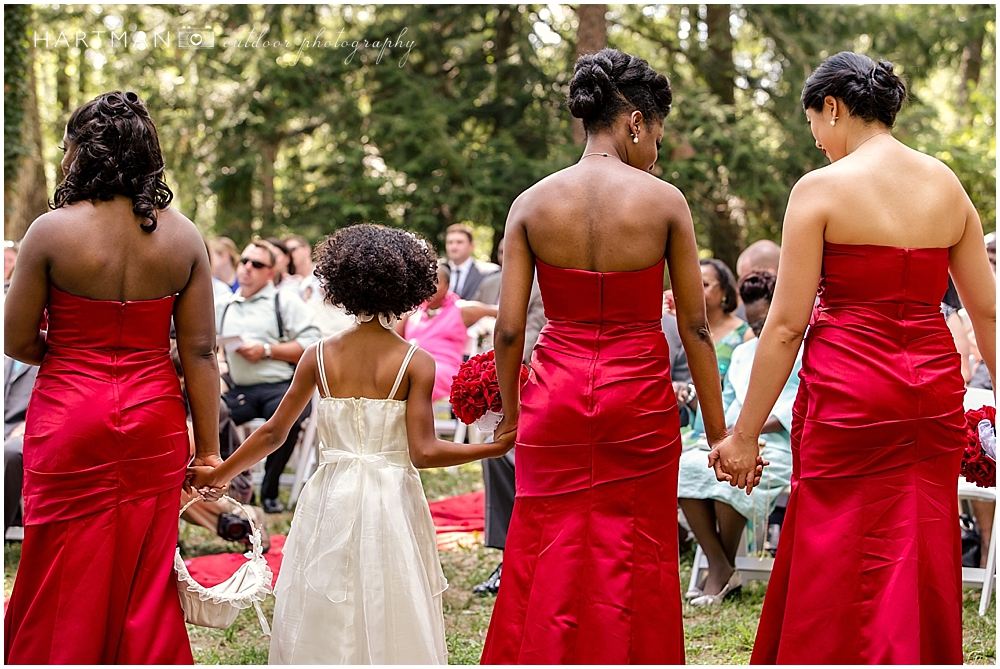 Bridesmaids holding hands