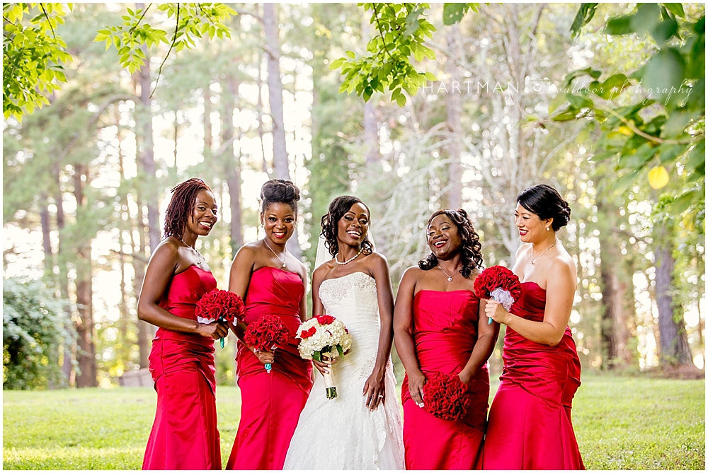 African American red bridesmaids