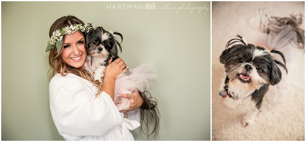 boho bride and dog