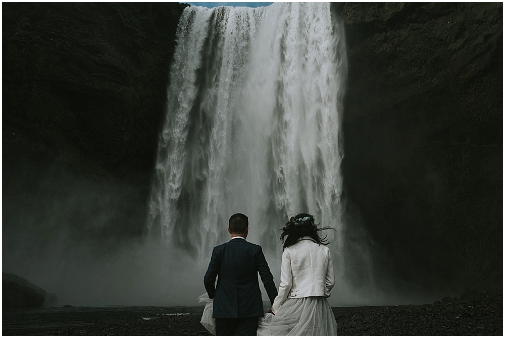 Iceland waterfall elopement at Skogafoss 