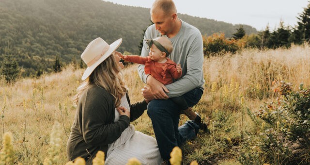 Roan Mountain Engagement Session with Baby in Autumn Wildflowers